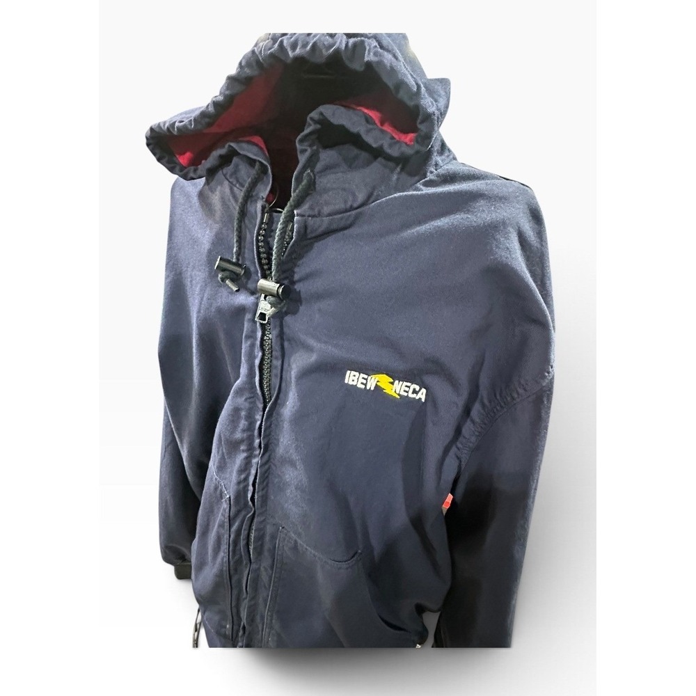 IBEW NECA Flame Resistant FR Work Jacket Navy Blue Hooded CAT 3 NFPA 2112 XL